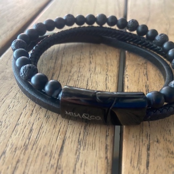 Misa & Co. Stainless Steel, 3 Strand, Lava Beads and Leather Bracelet / Black - Picture 3 of 5